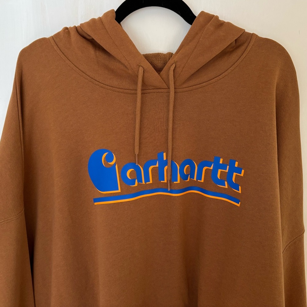Carhartt Women’s Plus Size Brown Loose Fit Hoodie Colorful Logo Women’s Size 3X - Picture 2 of 5